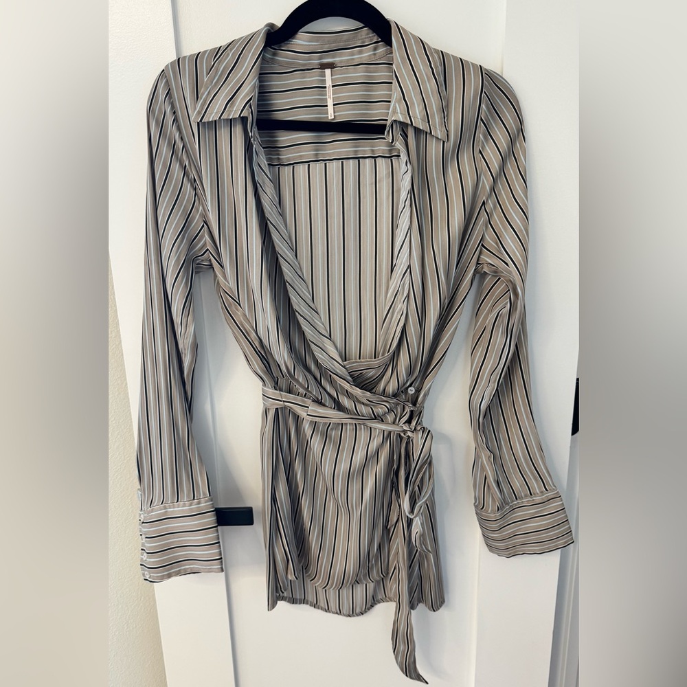 Free People Striped Wrap blouse